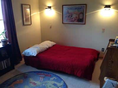 sofa-bed w 3” foam pad, b’room, bath & work space 1