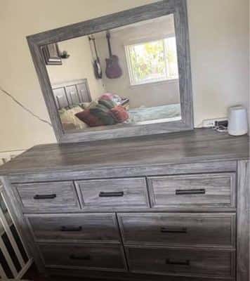 Grey 6 Drawer Dresser with Mirror 1