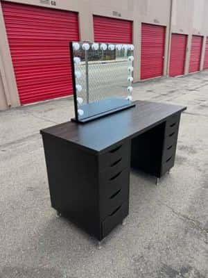 Black Makeup Vanity with Hollywood Mirror (Built-in Bluetooth Speakers & LED Lig 1