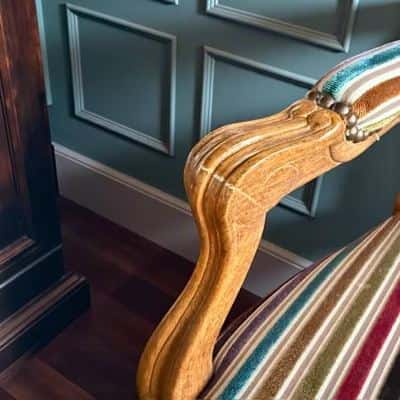 Vintage imprt french jewel stripe aubergine velvet silk accent chair 3