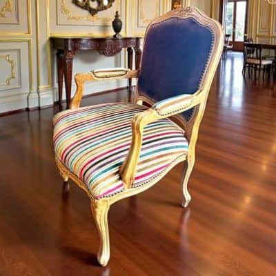Vintage imprt french jewel stripe aubergine velvet silk accent chair 7