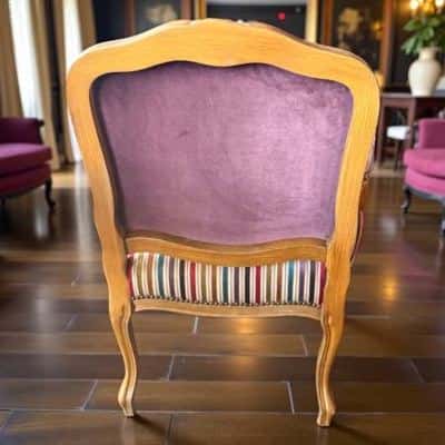Vintage imprt french jewel stripe aubergine velvet silk accent chair 5