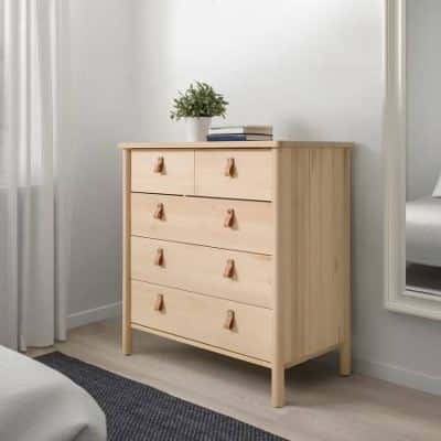 [RRP $499] *RARE* IKEA BJÖRKSNÄS Solid Birch Wood and Leather 5 Drawer 2