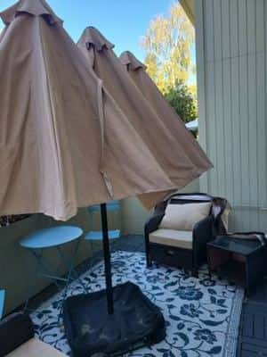 Brown and tan patio furniture (with extra wide umbrella!) 5