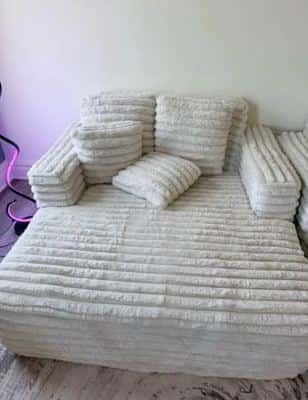 56” Plush Faux Fur Sleeper Sofa Couch Bed with 4 Pillows&Wide Armrests,Fluffy 1