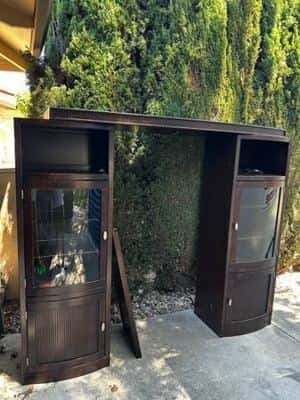 Espresso Wood Entertainment Towers with Bridge & glass shelves - FREE! 1