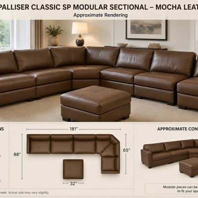 Palliser 100% Leather Modular Sectional - Jordan’s Furniture - Mocha Brown 1