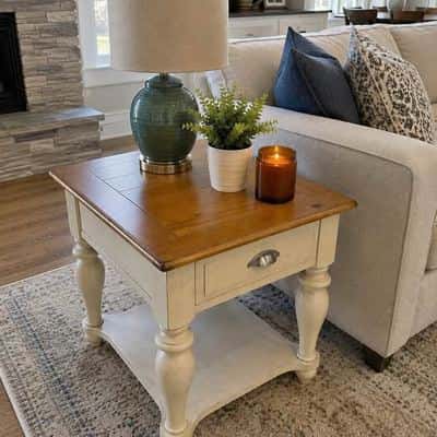 Liberty Furniture Farmhouse End Table with Drawer & Shelf | Solid Wood | White & Natural 1
