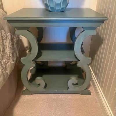 Broyhill Furniture Painted (Aqua) Three-Tier Side Table with scroll-style legs 1
