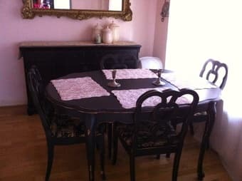 Shabby chic kitchen table - Black buffet, Mirror 1