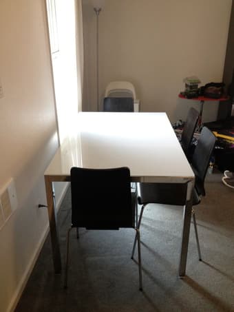 sale: IKEA stainless steel & glasstop DINING TABLE w/ 4 chairs ($175) 2