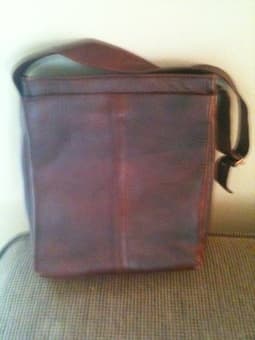 Fabric sling, brown leather bag 2