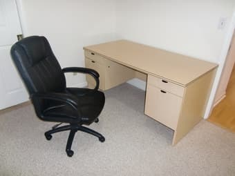 Desk $50,  Cabinet $40, Fan $10, small chair $3each 1