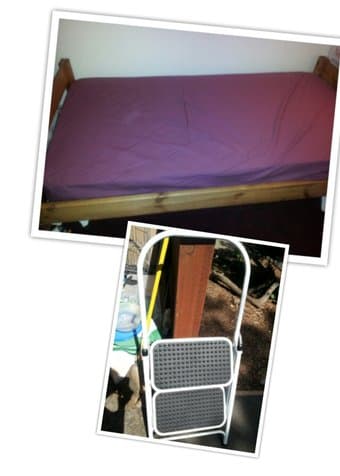 twin bed w/ mattress, step stool 1