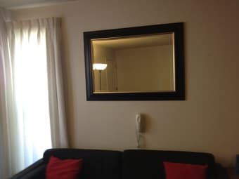 Decorative wall mirror, 44" x 32", black trim for sale 1