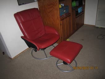 Dining Table, Leather Easy chair with ottoman and double stroller 1