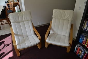 Two IKEA Poang chairs plus cushions for sale 1