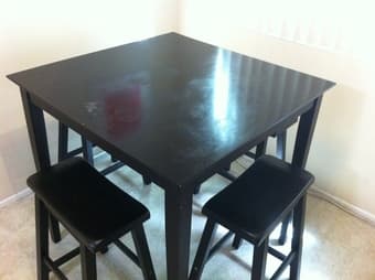 Dining set, black kitchen table with four bar stools - $90 2