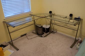 !!! Cool L-shape desk. Metal frame and glass surface $20 ONLY !!! 1