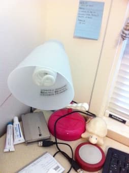 Desk Lamp, pink container, trash bins! 1
