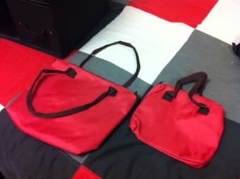 2 Cosmetic/Travel Bags - Red Canvas, water resistant lining! 1