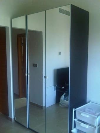 3 door mirror&black wood IKEA wardrobe - perf. condition:60"x24''x79'' 1