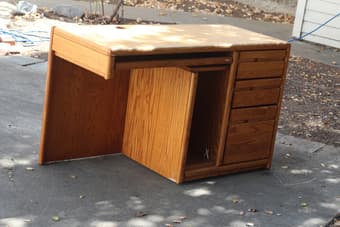 Large Oak Wooden desk with drawers 1