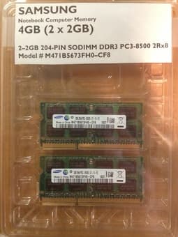 SAMSUNG NOTEBOOK MEMORY 2 x 2GB DDR3 PC3-8500 ($25) 1