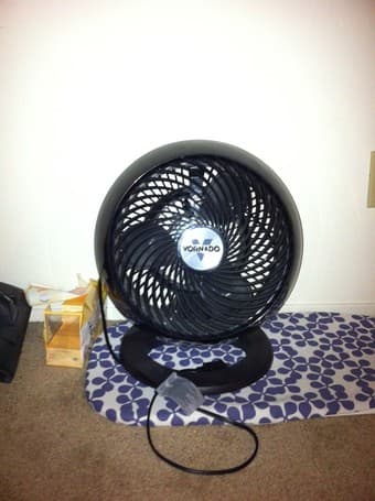 GE Microwave, Vornado Fan, HP All-in-one Printer, HP Monitor 3