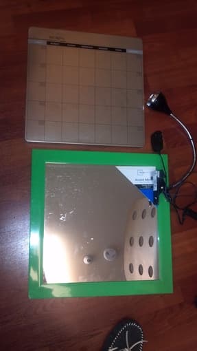 Clip-on lamp, mirror, dry erase board calendar 1