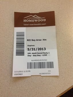 Homewood One-day Lift ticket $45 (normal price $50) 1