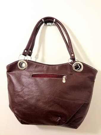 Shoulder bag: Brown/White stripes, faux-leather -- LIKE NEW -- $15 2