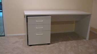 White Wood Desk w/ Drawers and Side Table 2