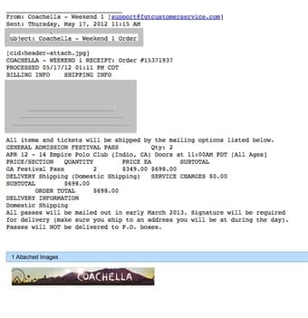 1 COACHELLA TICKET - WEEKEND 1 2