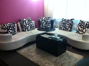 White/black leather Sectional sofa + additional chair + pillows 2