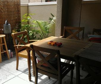 Wood outdoor dining TABLE and 4 CHAIRS: Set $400 1