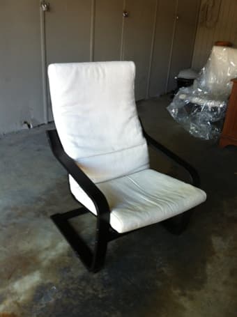 2 IKEA Poang chairs, black frame, dala natural fabric, $60 for both 2