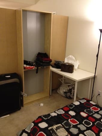 IKEA mattress, table, chair, mirror, and lamp 2