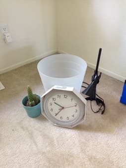 Ikea waste paper bin, lamp, clock, and a cute cactus for $8 1