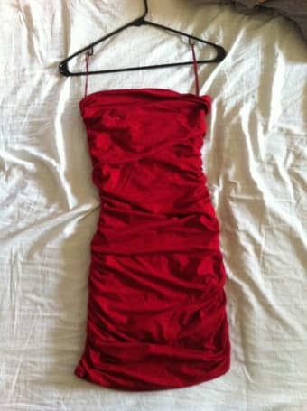Red ruched dress from Express - $20, Size XS, Like new 1