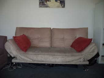 Beige designer couch/foldout bed - selling for $150 or best offer 1