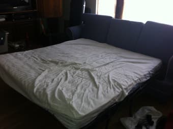 Sofa bed / sleeper, chair, footstool, two pillows - $120 1