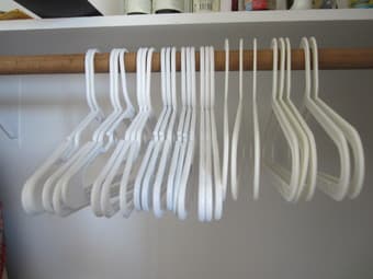 Ikea Bolmen stool - $5, Ikea water jar - $3, 24 hangers - $5 3
