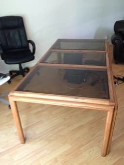One of a kind beautiful craft table - 8 foot long with oak &  glass 1