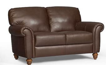 4 piece Brown leather sofa set: loveseat armchair ottoman set $650 2
