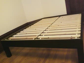 Queen-size West Elm bed frame and memory foam mattress 1