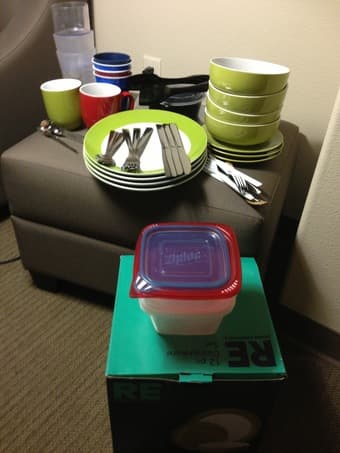 Dinnerware set for $30 (12pc + 2mugs + cups + forks/knives/spoons..) 1