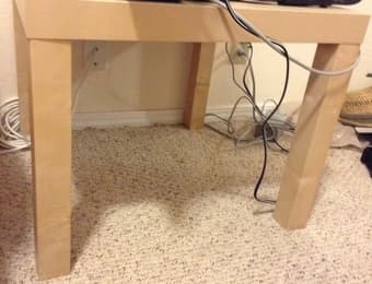 IKEA lack table, lamp, chair, hanging organizer and box organizers 3