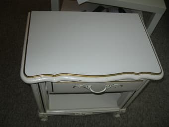 White,walnut table with gold frame,function as a night stand $30 3