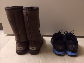 Uggs classic tall chocolate boots and Nike running shoes 2